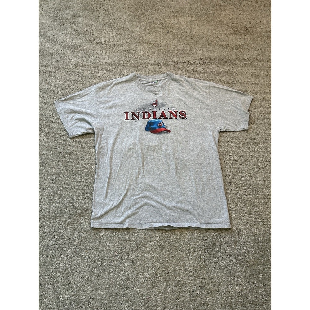 Vintage Y2K Cleveland Indians Baseball Hat Single Stitched Gray T-Shirt Size XL